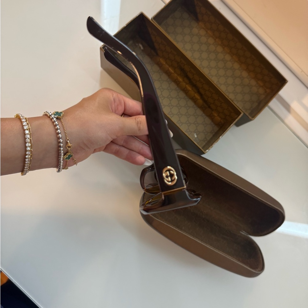 Gucci Dark Brown Sunglasses with Gold Logo